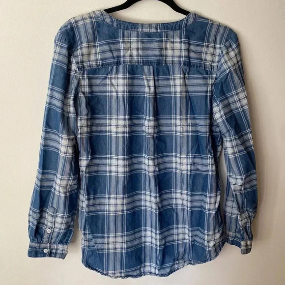 Hayes Plaid Cotton Blend Henley 3 Button Down Western Shirt Blue White Size M - Picture 8 of 10
